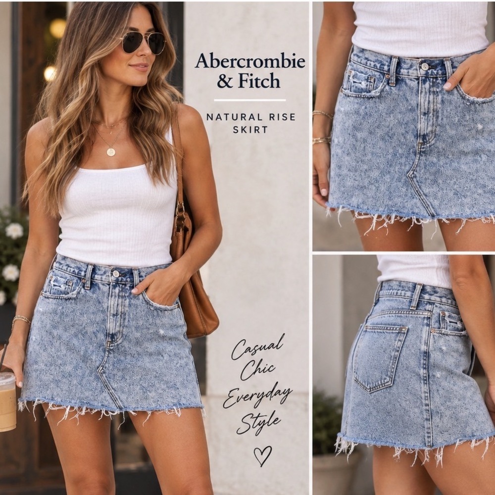 Womens 6 Abercrombie & Fitch Denim Mini Skirt Cotton Acid Wash Raw Hem Y2K Boho